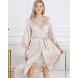 Women's Mulberry Silk Nightgown Robe Set with Lace Silk Robe Set - slipintosoft