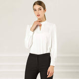 Women's Office Silk Shirt Keyhole Neck Long Sleeve Silk Blouses