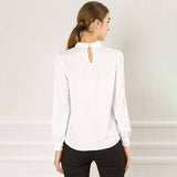 Women's Office Silk Shirt Keyhole Elegant Stand Collar Long Sleeve Silk Blouses - slipintosoft