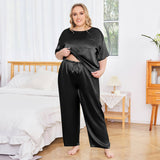 Women's Plus Size Silk Sleepwear Short Sleeve Silk Pajamas