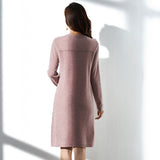 Womens Pure Cashmere Dress Long Sleeve Crew Neck Knit A - Line Dresses