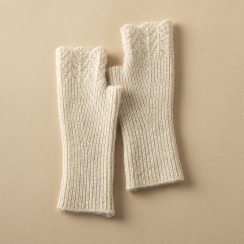 Women's Pure Cashmere Half Finger Gloves Luxuriously Soft Warm Winter Knit Gloves