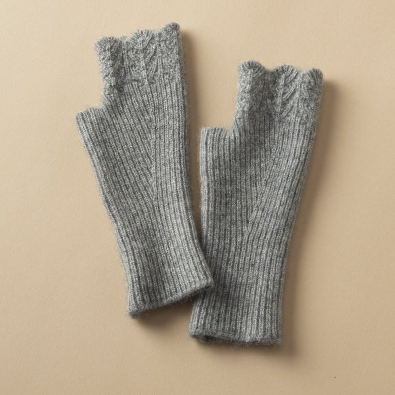 Women's Pure Cashmere Half Finger Gloves Luxuriously Soft Warm Winter Knit Gloves