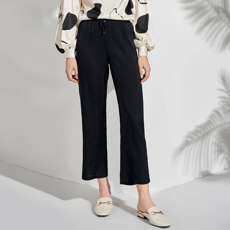 Womens Pure Silk Pants Cropped Casual Work Silk Trousers