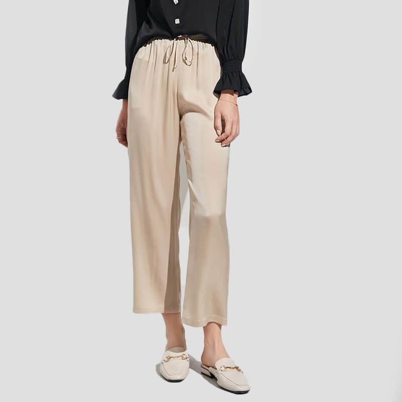 Womens Pure Silk Pants Cropped Casual Work Silk Trousers