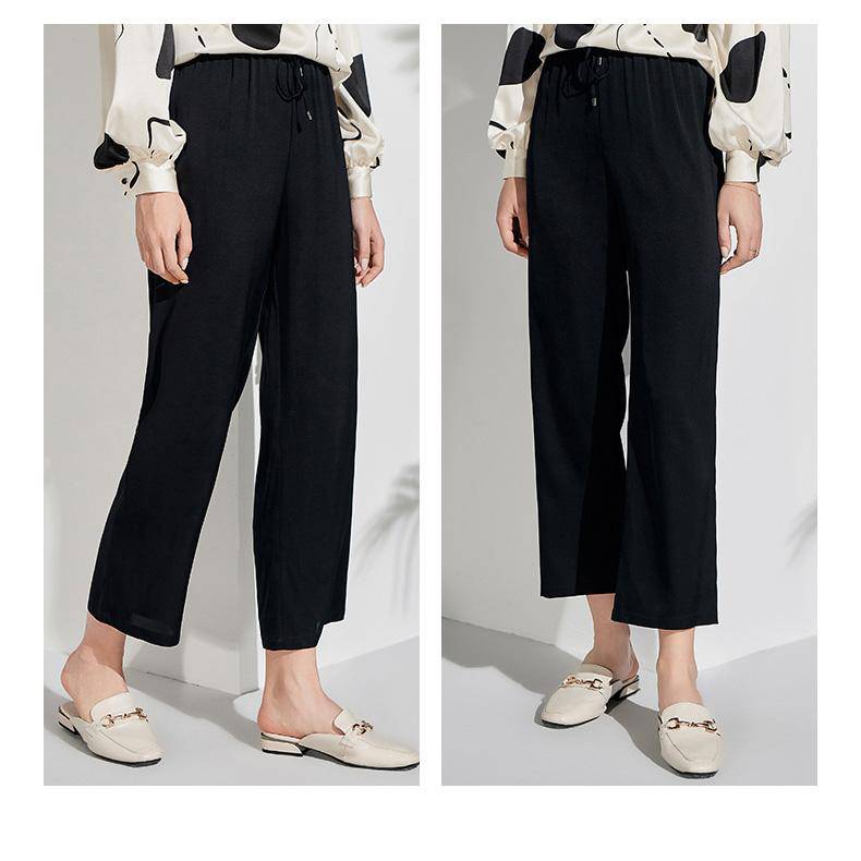 Womens Pure Silk Pants Cropped Casual Work Silk Trousers