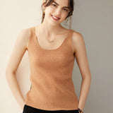 Womens Ribbed Knit V - Neck Sleeveless Cashmere Vest Cashmere Tank