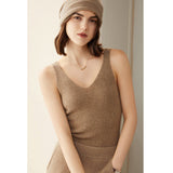 Womens Ribbed Knit V - Neck Sleeveless Cashmere Vest Cashmere Tank