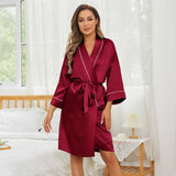 Women Short Silk Robes With Trim Bridal Silk Kimono Robes Soft Silk Nightwear - slipintosoft