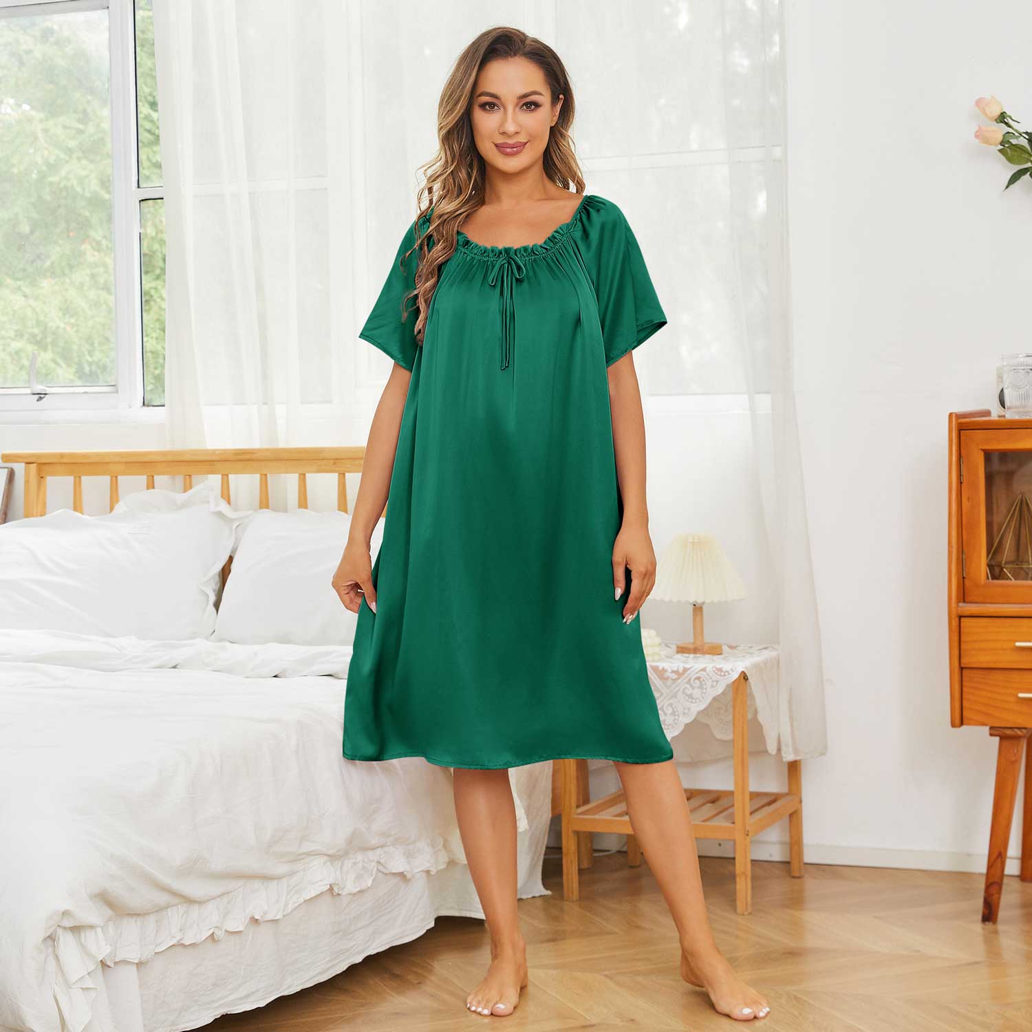 Women's Silk Chemise Short Sleeve Loose Pure Silk Nightdress