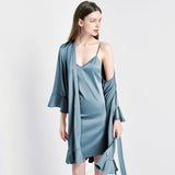 19 Momme Womens Silk Nightgown & Ruffle Robe Set Elegant Silk Sleepwear For Summer - slipintosoft