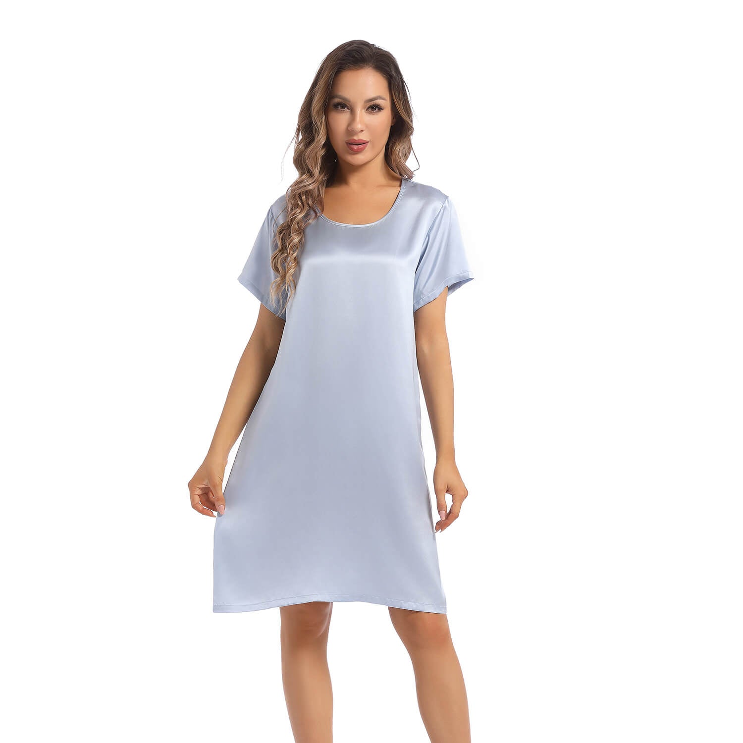 Women Silk Nightgown Short Sleeves Ladies Silk Night Dress - slipintosoft