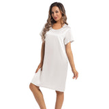 Women Silk Nightgown Short Sleeves Ladies Silk Night Dress - slipintosoft