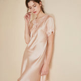 Women's Silk Nightwear Mulberry pure Silk Nightgown with Lace Silk Nightdress