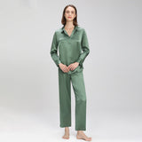 Best Womens Solid Color Silk Pajamas Long Mulberry Silk Pjs 100% Silk Sleepwear - slipintosoft