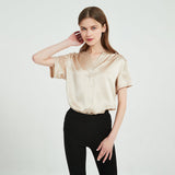 Women's Silk Shirts Short Sleeve V Neck 100% Pure Work Silk Tops