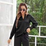 Women's Long Sleeves V Neck Silk Blouse - slipintosoft