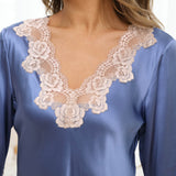 Women's Silk Nightdress V Neck Silk Nighties With Lace