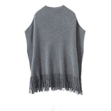 Women Sleeveless Pure Cashmere Sweater Cashmere Shawl Tassels