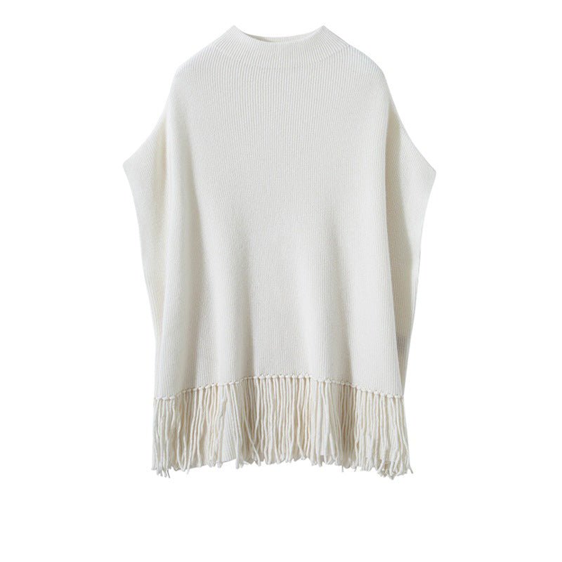 Women Sleeveless Pure Cashmere Sweater Cashmere Shawl Tassels