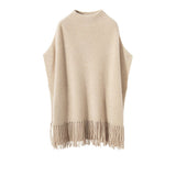 Women Sleeveless Pure Cashmere Sweater Cashmere Shawl Tassels