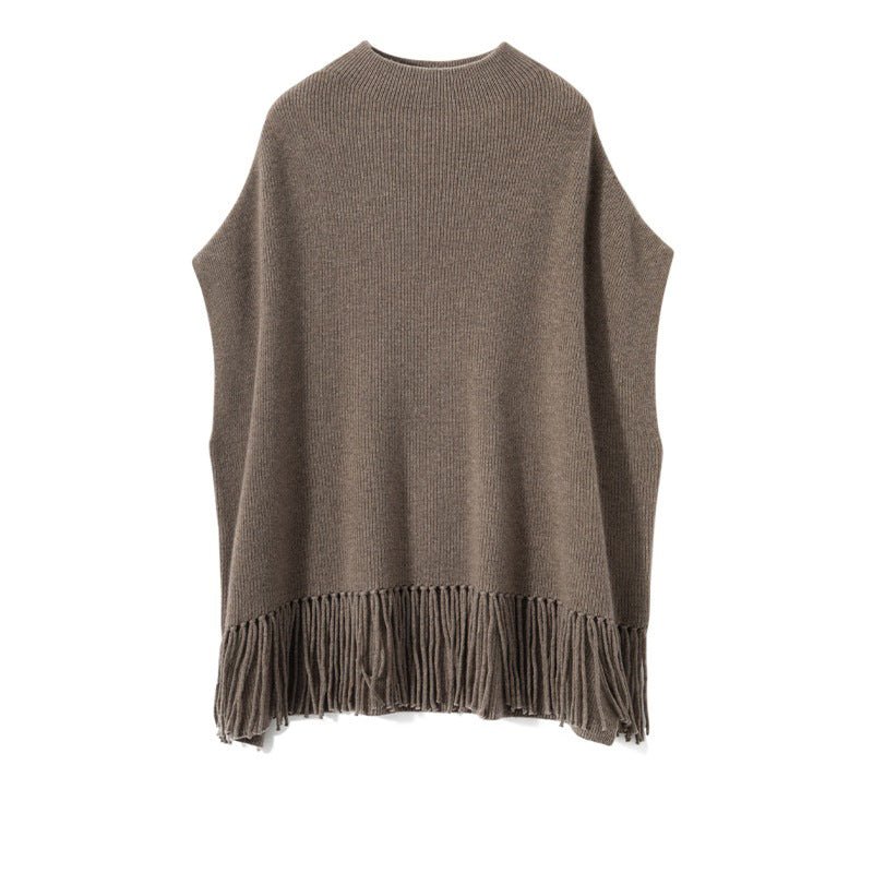 Women Sleeveless Pure Cashmere Sweater Cashmere Shawl Tassels