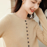 Women's Slim Fit Cashmere Cardigan Sweater Round Neck Button-Down Tops - slipintosoft