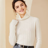 Womens Ribbed Knit Cashmere Sweater Pile Collar Cashmere Pullover