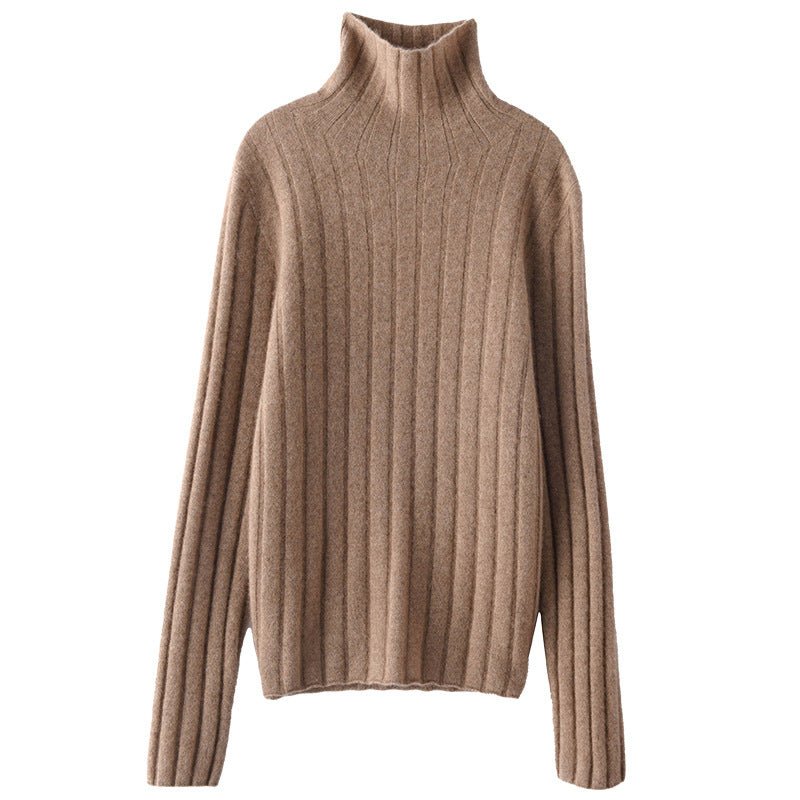 Womens Ribbed Knit Cashmere Sweater Pile Collar Cashmere Pullover