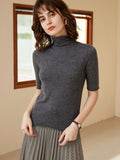 Womens Cashmere Sweater Short Sleeve Turtleneck Pure Cashmere Blouse