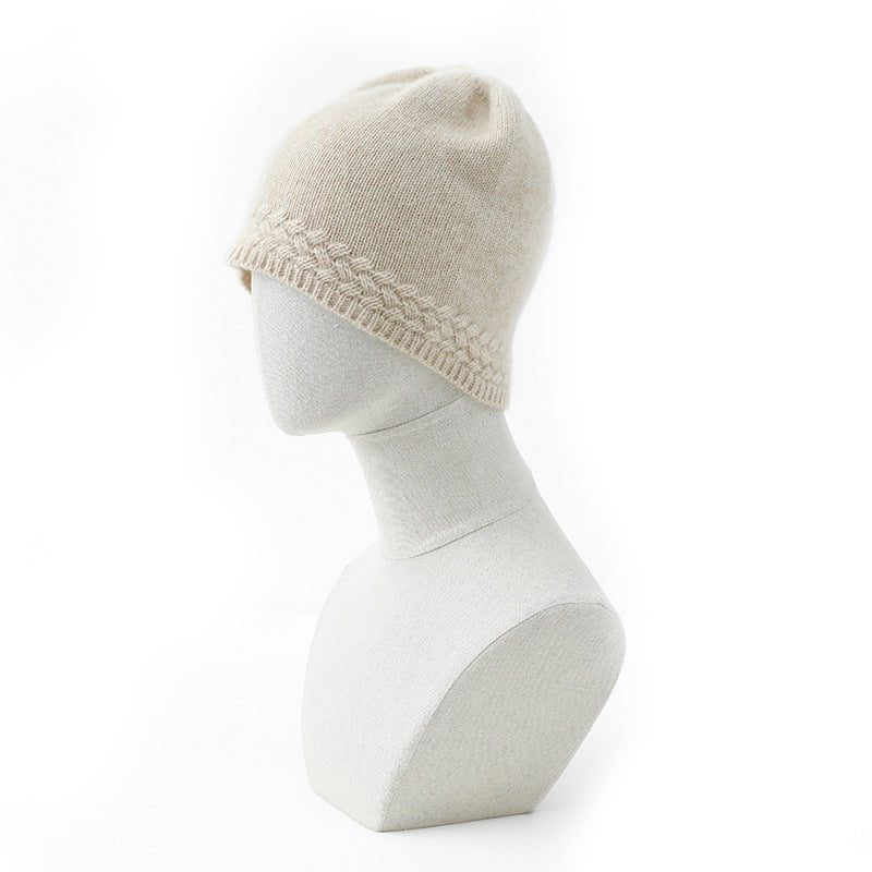 Womens Solid Cashmere Beanie Cable Knitted Edge Cashmere Hats for Fall Winter