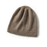 Womens Solid Cashmere Beanie Cable Knitted Edge Cashmere Hats for Fall Winter