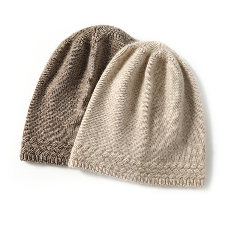 Womens Solid Cashmere Beanie Cable Knitted Edge Cashmere Hats for Fall Winter