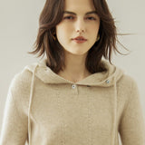 Womens Ribbed Cashmere Hoodie Buttoned Neckline Cashmere Hoody