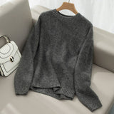 Soft Fuzzy Cashmere Sweater Crew Neck Cashmere Pullover Tops For Women