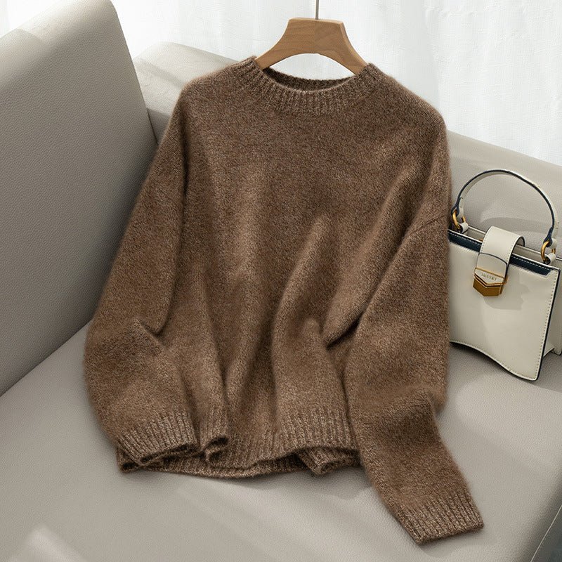 Soft Fuzzy Cashmere Sweater Crew Neck Cashmere Pullover Tops For Women