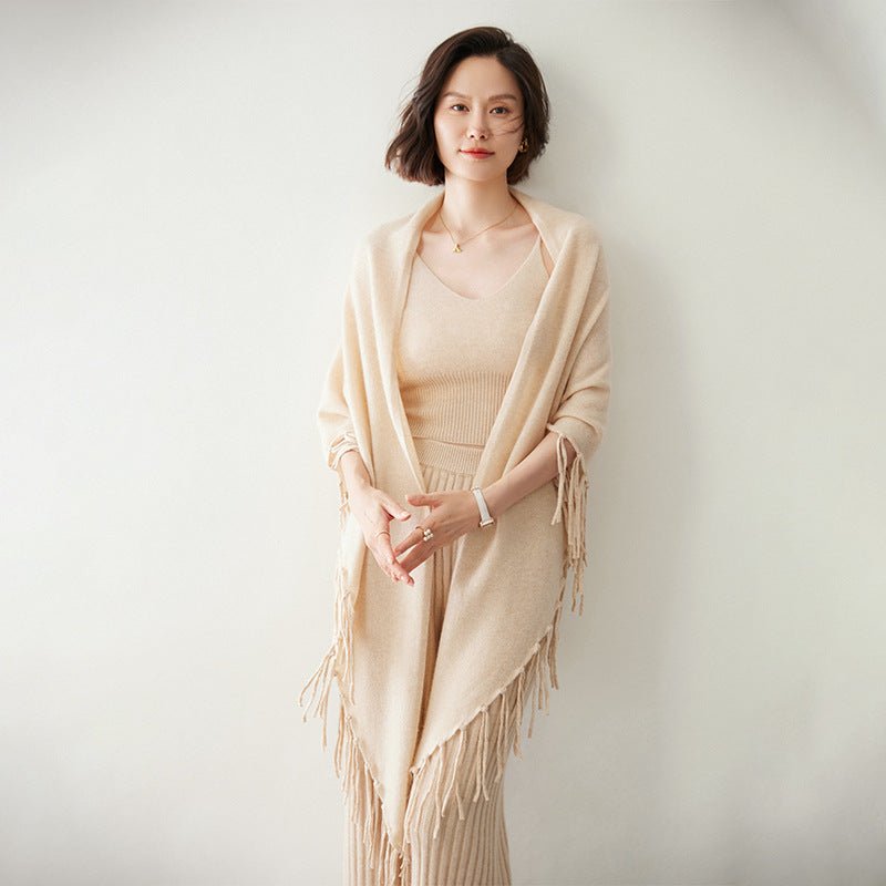 Women's Solid Cashmere Wrap Scarf with Tassels
