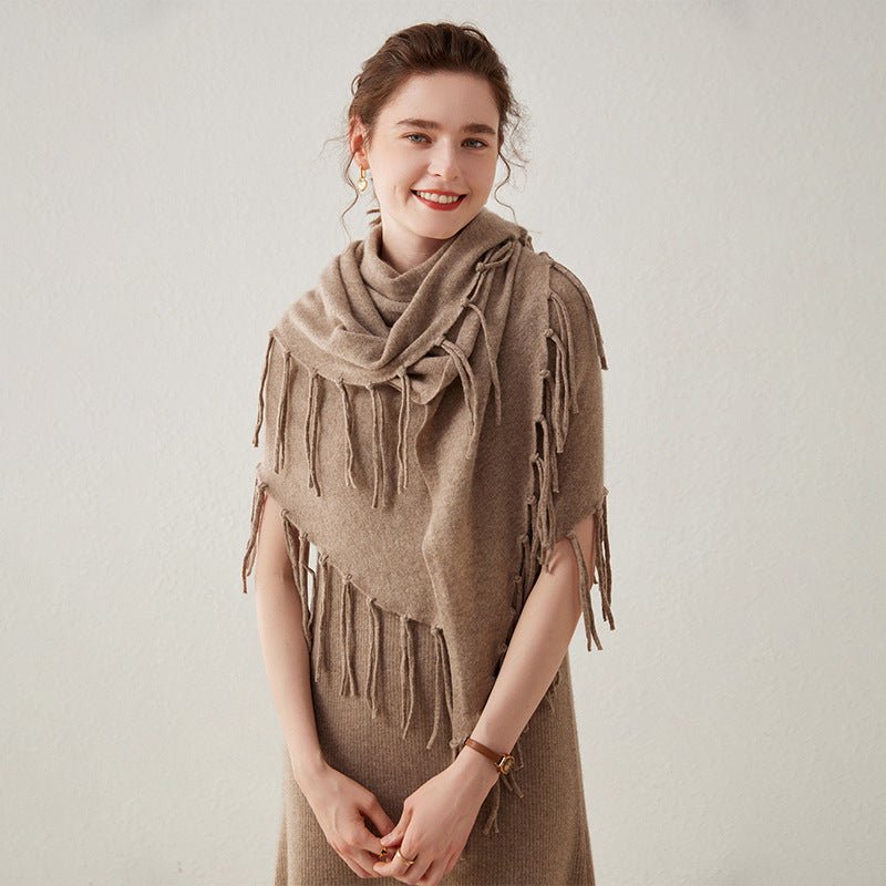 Women's Solid Cashmere Wrap Scarf with Tassels - slipintosoft