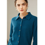 Women's Solid Color 100% Cashmere Button-Down Polo-Neck Cardigan - slipintosoft