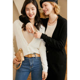 Womens V - Neck Cable Knit Cashmere Cardigan With Button Closure