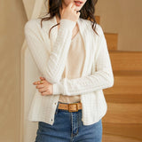 Womens V - Neck Cable Knit Cashmere Cardigan With Button Closure