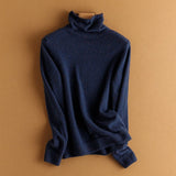 Womens Speckled Cashmere Sweater Long Sleeve Turtleneck Cashmere Pullover Navy Blue XS