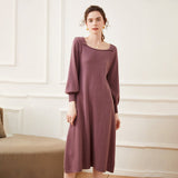 Women Cashmere Knit A - Line Dress Lantern Sleeve Square Neck Midi Dress