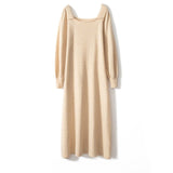 Women Cashmere Knit A - Line Dress Lantern Sleeve Square Neck Midi Dress