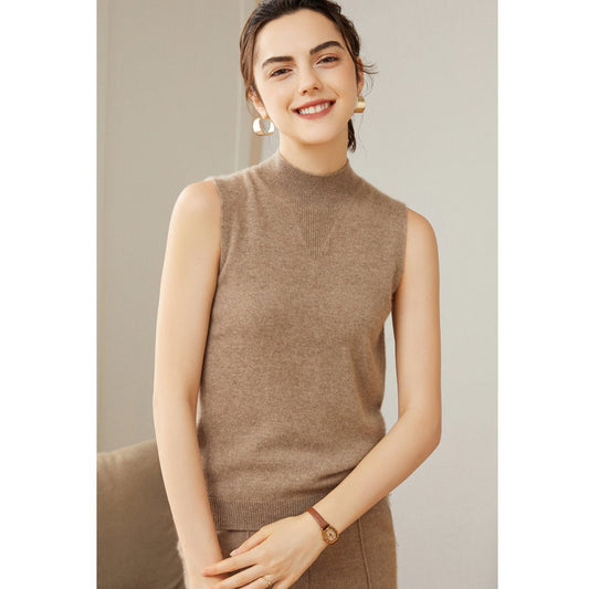 Womens Cashmere Sleeveless Mock Neck Sweater Cashmere Tank