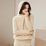 Womens Pure Cashmere Hoodie With Ribbed Cuffs 100% Cashmere Hoody Top