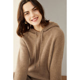 Womens Pure Cashmere Hoodie With Ribbed Cuffs 100% Cashmere Hoody Top