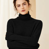 Womens Turtleneck Cashmere Sweater Pile Collar Cashmere Pullover