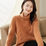 Womens Cable Knit Turtleneck Long Sleeve Cashmere Sweater Pullover