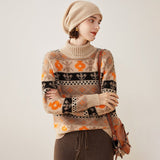 Womens Cashmere Fair Isle Knit Sweater Long Sleeve Turtleneck Pullover